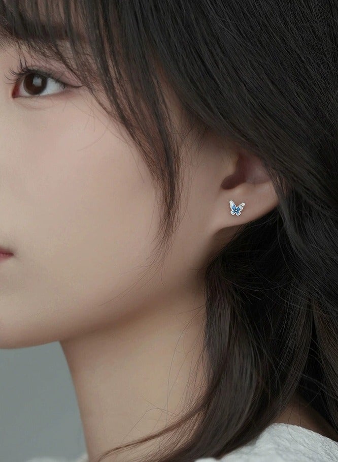 Wisalia Exquisite and compact blue butterfly earrings for women, made of pure silver material and hypoallergenic butterfly earrings  - Image 4