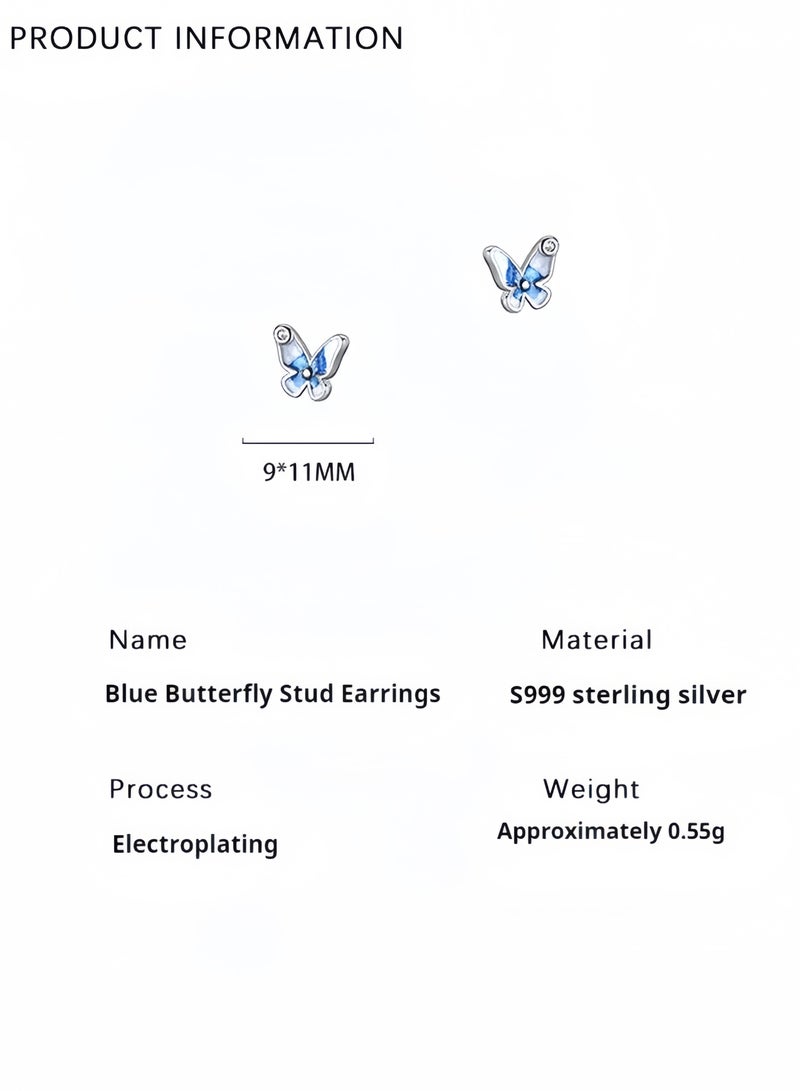 Wisalia Exquisite and compact blue butterfly earrings for women, made of pure silver material and hypoallergenic butterfly earrings  - Image 5