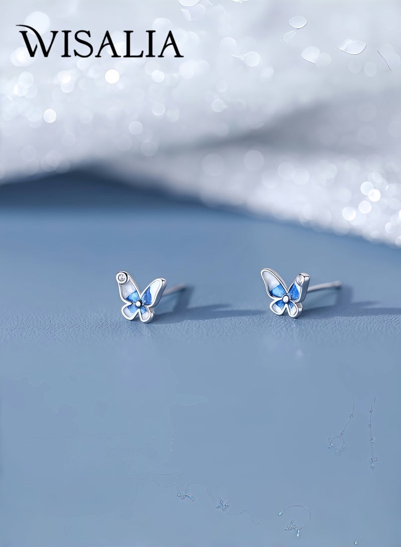 Wisalia Exquisite and compact blue butterfly earrings for women, made of pure silver material and hypoallergenic butterfly earrings  - Image 1
