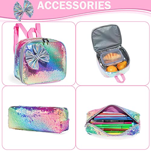 Meetbelify Bowknot Rolling Backpack for Girls Roller Backpacks with Wheels Kids Wheeled Sequin Suitcase Trolley Trip Luggage for Elementary Kindergarten Student with Lunch Box Pencil Case for Kids 5-12 Years Old - Image 5