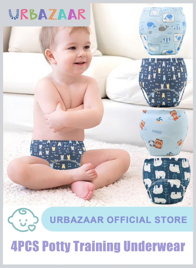 URbazaar Baby Potty Training Underwear for Boys and Girls, 4 Pack Absorbent Training Pants for Toddlers with Printed Reusable Cotton Toilet Training Pants for 12-18kg Kids (2-4 Years)  - Image 1