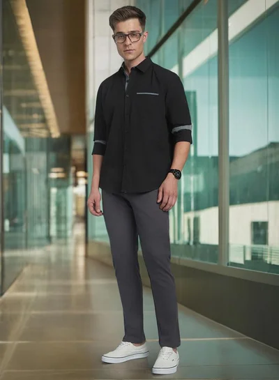 دينيس لينغو تيشيرت رجالي أسود قطن 100% سادة بقصة عادية