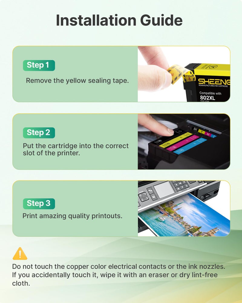 SHEENGO 802XL Ink Cartridges Combo Pack 802 XL T802 T802XL Remanufactured for Epson 802 Ink cartridges for Epson Printer Workforce Pro WF-4740 WF-4730 WF-4720 WF-4734 EC-4020 (Black Cyan Yellow Magenta, 4P) - Image 5