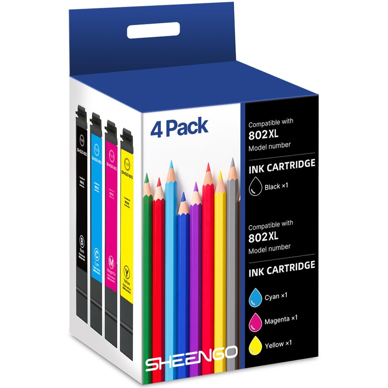 SHEENGO 802XL Ink Cartridges Combo Pack 802 XL T802 T802XL Remanufactured for Epson 802 Ink cartridges for Epson Printer Workforce Pro WF-4740 WF-4730 WF-4720 WF-4734 EC-4020 (Black Cyan Yellow Magenta, 4P) - Image 1