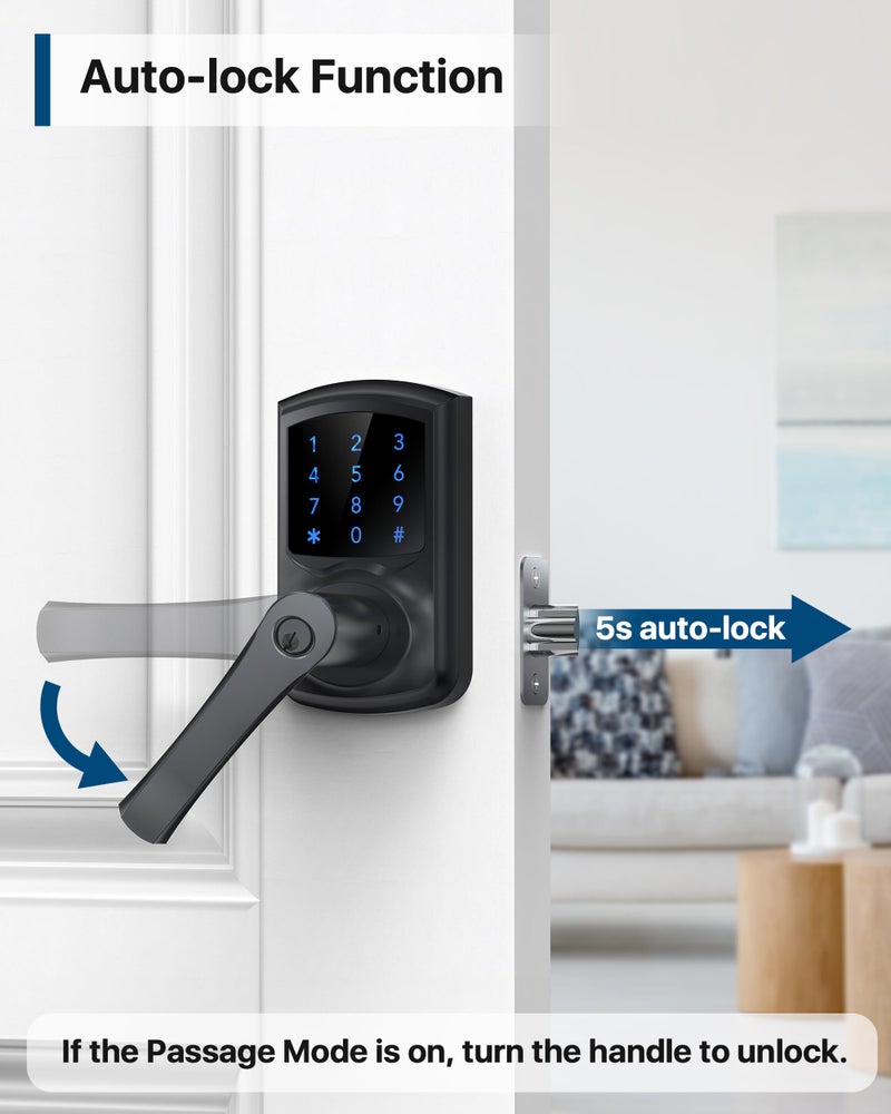 HIDALIFE قفل باب بدون مفتاح من HIDALIFE، قفل باب برقم سري مع مقبض، شاشة تعمل باللمس، قفل تلقائي، كلمة مرور مضادة للتجسس، سهل التركيب للباب الأمامي، المنزل، المكتب، لون أسود غير لامع 2 حزمة - Image 5