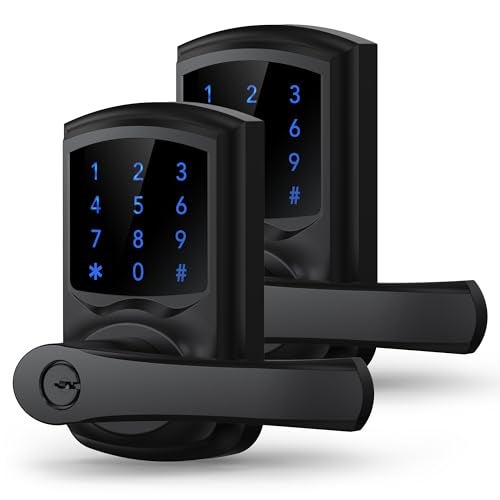 HIDALIFE قفل باب بدون مفتاح من HIDALIFE، قفل باب برقم سري مع مقبض، شاشة تعمل باللمس، قفل تلقائي، كلمة مرور مضادة للتجسس، سهل التركيب للباب الأمامي، المنزل، المكتب، لون أسود غير لامع 2 حزمة - Image 1