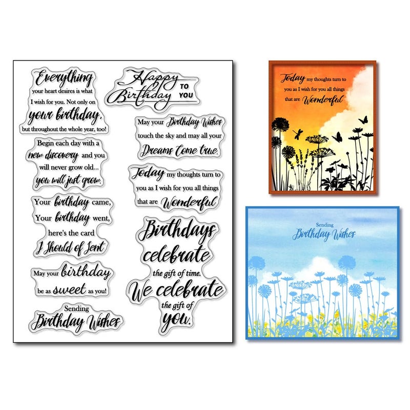 Arbuya Birthday Sentiment Clear Stamps for Card Making and Journaling,Sentiment Silicone Stamps Happy Birthday Sayings Rubber Stamps for Gift Tags Paper Crafting Scrapbooking Decor - Image 1