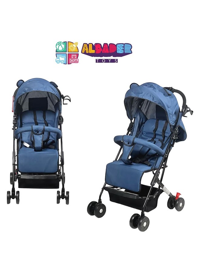 AL BADER Foldable Baby Stroller With Storage Basket And Umbrella Adjustable Backseat, Lightweight Travel Strollers For Infants 0 To 36 Month Blue - Image 2