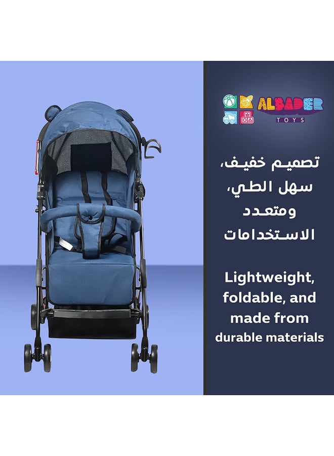 AL BADER Foldable Baby Stroller With Storage Basket And Umbrella Adjustable Backseat, Lightweight Travel Strollers For Infants 0 To 36 Month Blue - Image 4