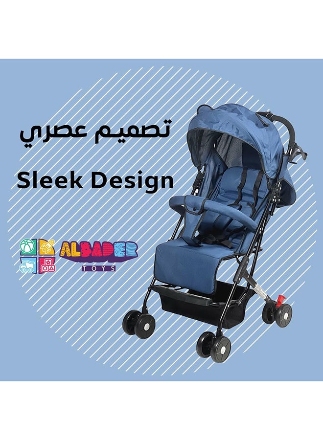 AL BADER Foldable Baby Stroller With Storage Basket And Umbrella Adjustable Backseat, Lightweight Travel Strollers For Infants 0 To 36 Month Blue - Image 3