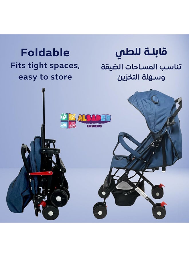 AL BADER Foldable Baby Stroller With Storage Basket And Umbrella Adjustable Backseat, Lightweight Travel Strollers For Infants 0 To 36 Month Blue - Image 5