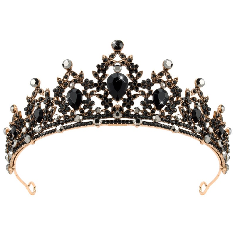 CAVETEE Black Crown for Women Gothic Crown Headpiece Halloween Decorations Birthday Tiara Vintage Rhinestones Black Baroque Queen Crown Wedding Bridal Crown Black Tiaras and Crowns for Women Girls