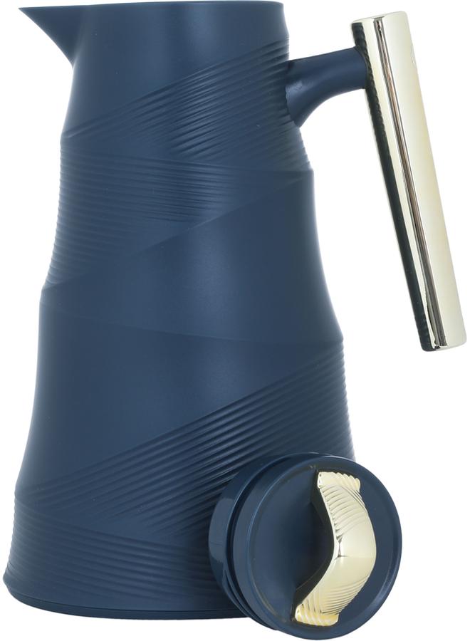 جلوري ترمس زجاجي من الخيزران سعة 1 لتر جسم بلاستيكي أزرق داكن - Image 3