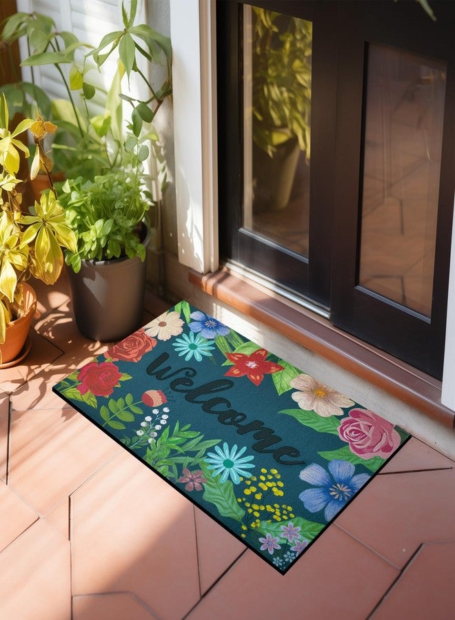 CHICHIC Welcome Door Mat 17x 30 Inch Front Door Mat Outdoors for Home Entrance Outdoors Mat for Outside Entry Way Doormat Entry Rugs, Heavy Duty Non Slip Rubber Back Low Profile, Colorful Flower - Image 2