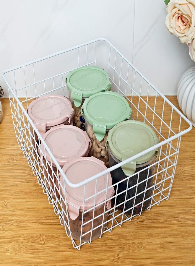 Brightalk 14" Upright Freezer Storage Baskets, White Wire Storage Bins Large Bakset for Freezer, Pantry, Bathroom Organizing, Set of 4 - Image 3