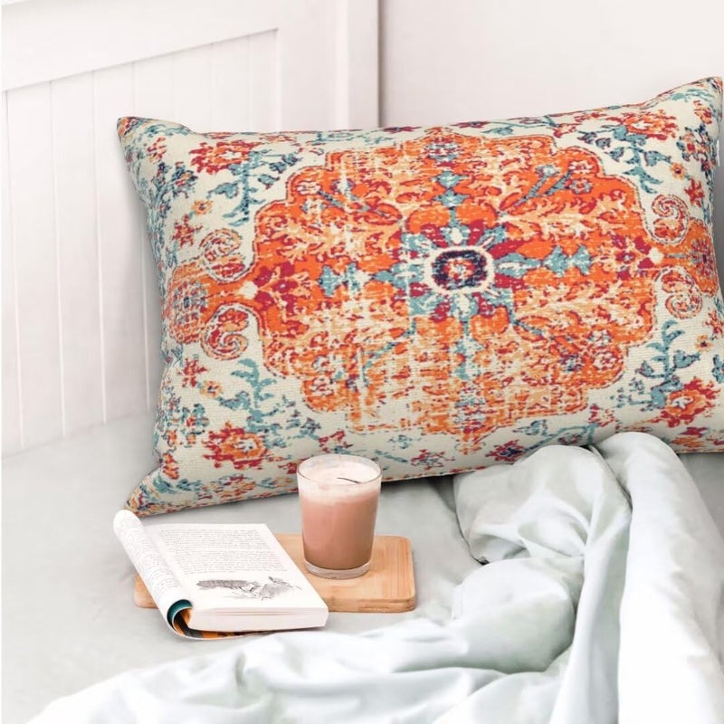Sunshineyan Boho Throw Pillow Covers 12 x 20 Set of 2  Orange Blue Ethnic Design Pillow Covers Farmhouse Carpet Pattern Rustic Cushion Cases Decorative Gifts for Couch Sofa Indoor Outdoor - Image 4