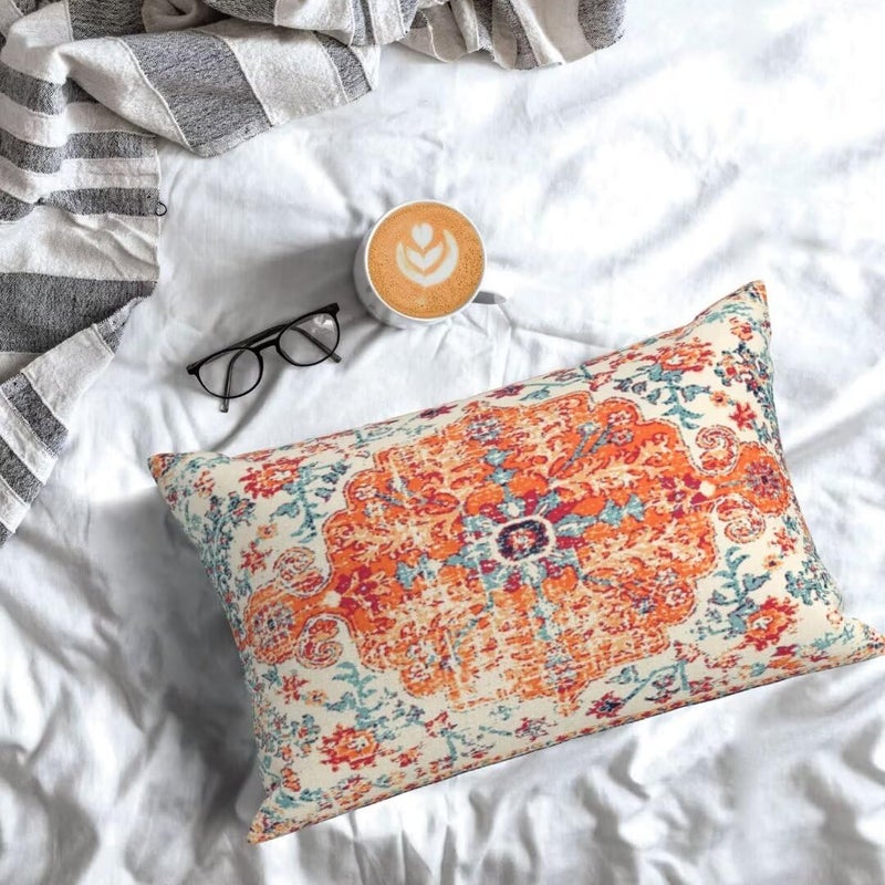 Sunshineyan Boho Throw Pillow Covers 12 x 20 Set of 2  Orange Blue Ethnic Design Pillow Covers Farmhouse Carpet Pattern Rustic Cushion Cases Decorative Gifts for Couch Sofa Indoor Outdoor - Image 5