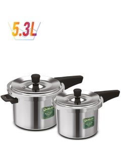 DELICI 5Ltr + 3LtrLiters Aluminum Pressure Cooker Combo (5Ltr + 3Ltr), Dripless Design With Superior 8011 Grade Virgin Aluminum, Smart Spillage Control, Heat-Proof Bakelite Handles And Lead-Free Safety Valve, 5 Year warranty Silver  - Image 1