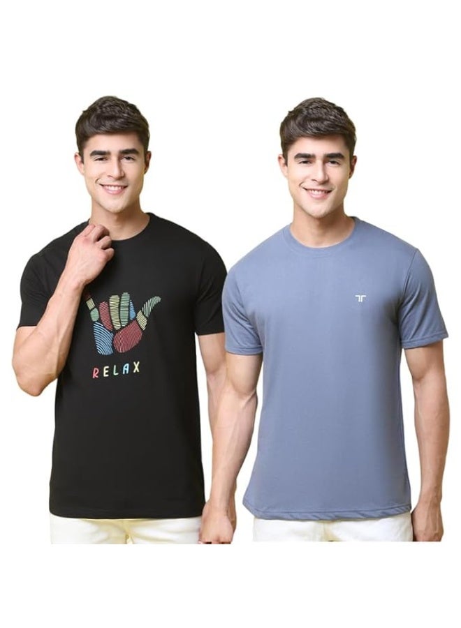 Pinkmint store Combo T-Shirt for Men Cotton Blend Casual Half Sleeve T-Shirt l Active wear l Regular Home T-Shirt (Pack of 2) L - Image 1
