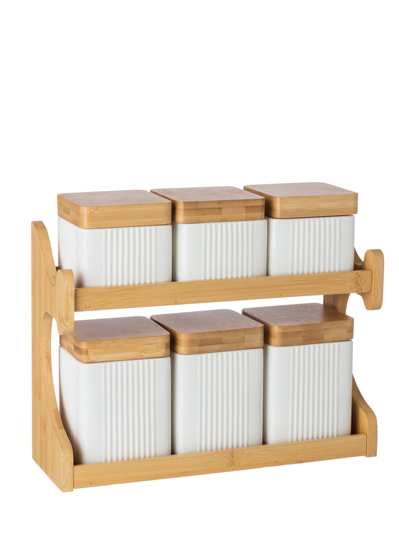 Dania Set of 6 kitchen storage boxes made of porcelain and bamboo wood  - Image 1