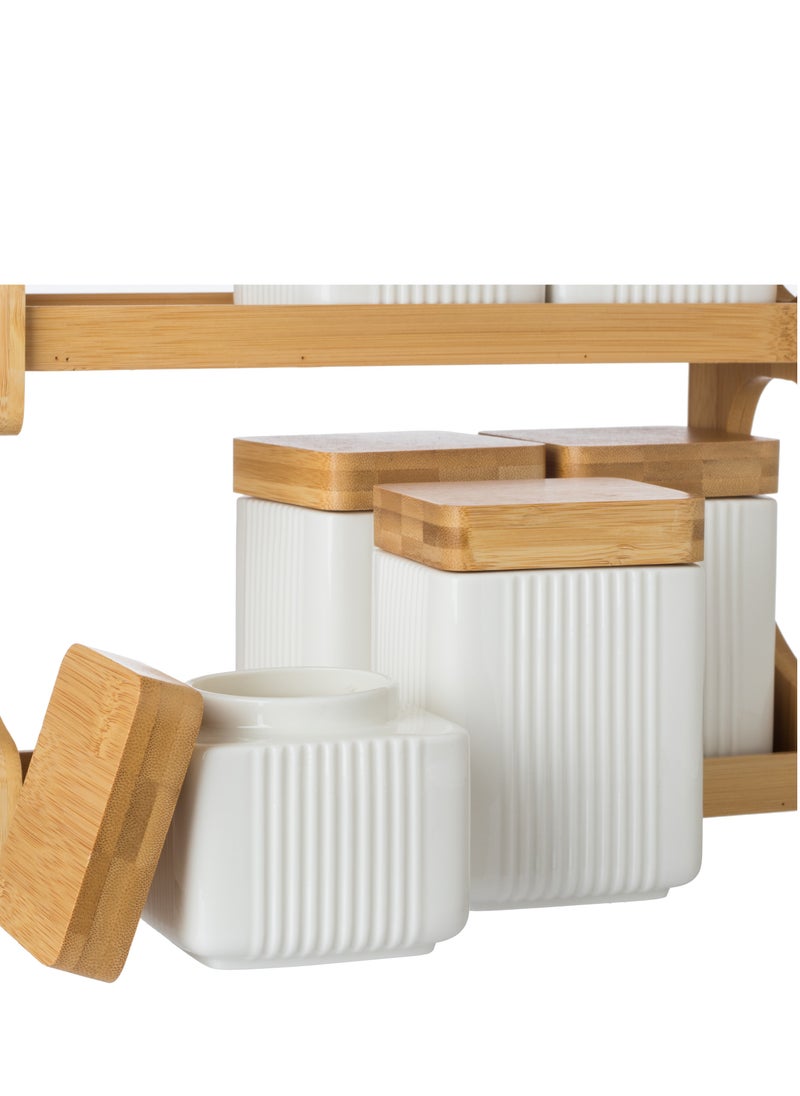 Dania Set of 6 kitchen storage boxes made of porcelain and bamboo wood  - Image 3