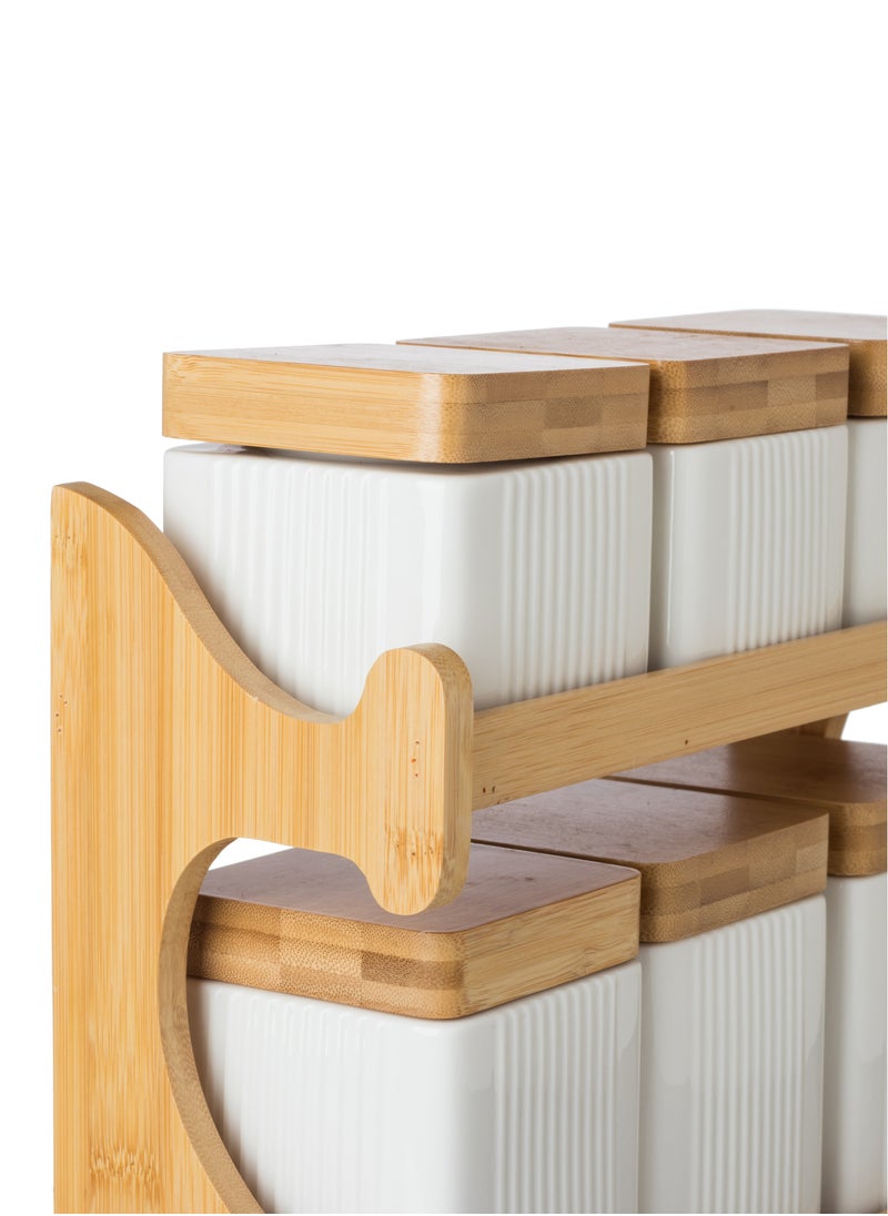 Dania Set of 6 kitchen storage boxes made of porcelain and bamboo wood  - Image 2