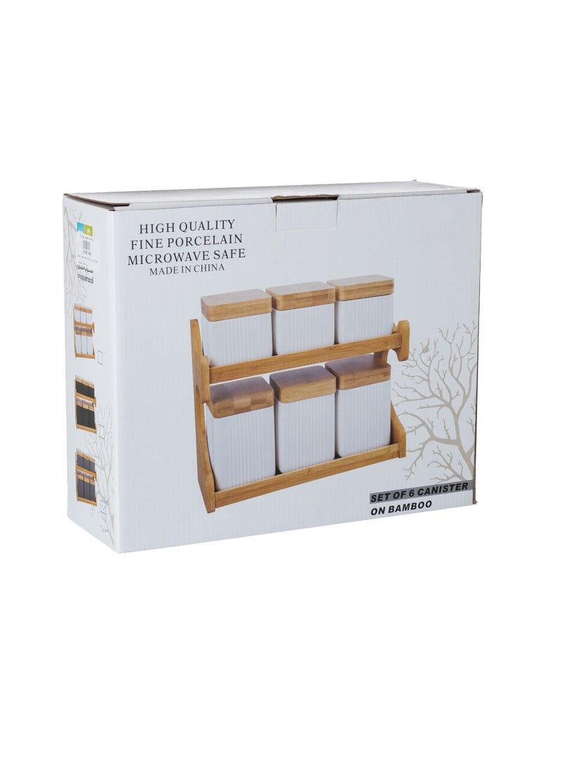 Dania Set of 6 kitchen storage boxes made of porcelain and bamboo wood  - Image 4