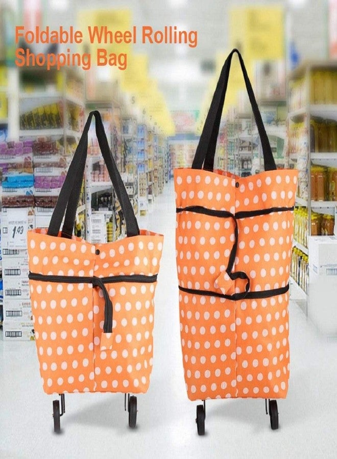 Luxula Multifunctional Travel Trolley Package Grocery Clothing Bag Foldable Wheel Shopping Cart Handbag (Orange) - Image 2