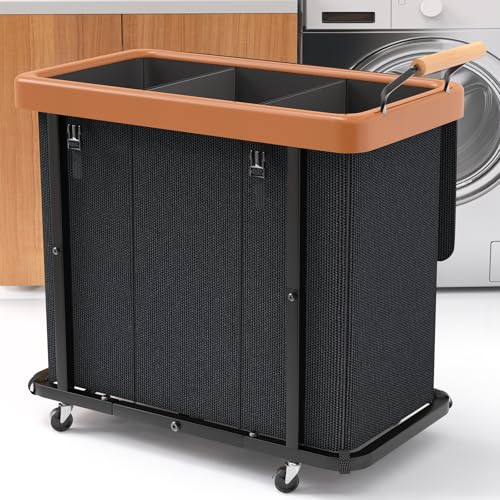 kunlabori 230L 60 Gal Extra Large Fashion Laundry Sorter 3 Section with Lid Rolling Laundry Basket Hamper with Handle Laundry Organizer Storage Cart with Sturdy Metal Frame for Laundry Room Hotel Black - Image 1