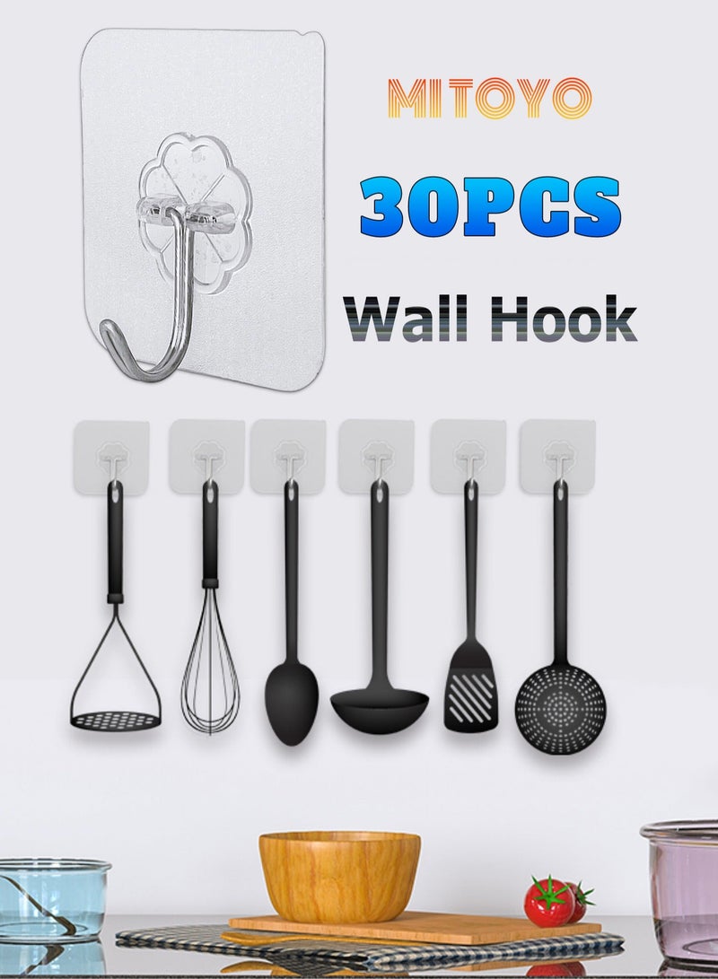 HOMESTAR 30-Piece Transparent Wall Hook - Heavy Duty Self Adhesive 33lb(Max) Strong Sticky Without Nails for Kitchen, Bathroom, Office, Outdoor Common Household Tools - Image 1