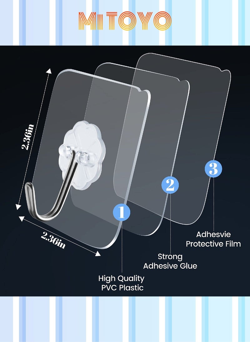 HOMESTAR 30-Piece Transparent Wall Hook - Heavy Duty Self Adhesive 33lb(Max) Strong Sticky Without Nails for Kitchen, Bathroom, Office, Outdoor Common Household Tools - Image 2