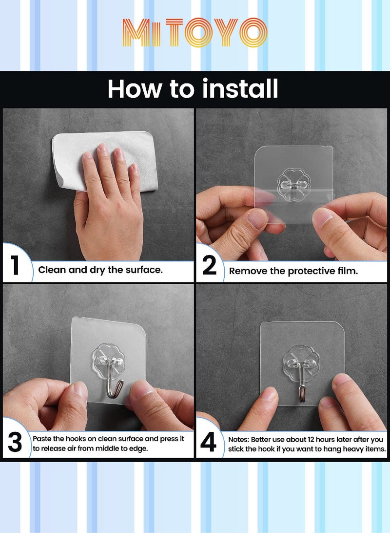 HOMESTAR 30-Piece Transparent Wall Hook - Heavy Duty Self Adhesive 33lb(Max) Strong Sticky Without Nails for Kitchen, Bathroom, Office, Outdoor Common Household Tools - Image 5