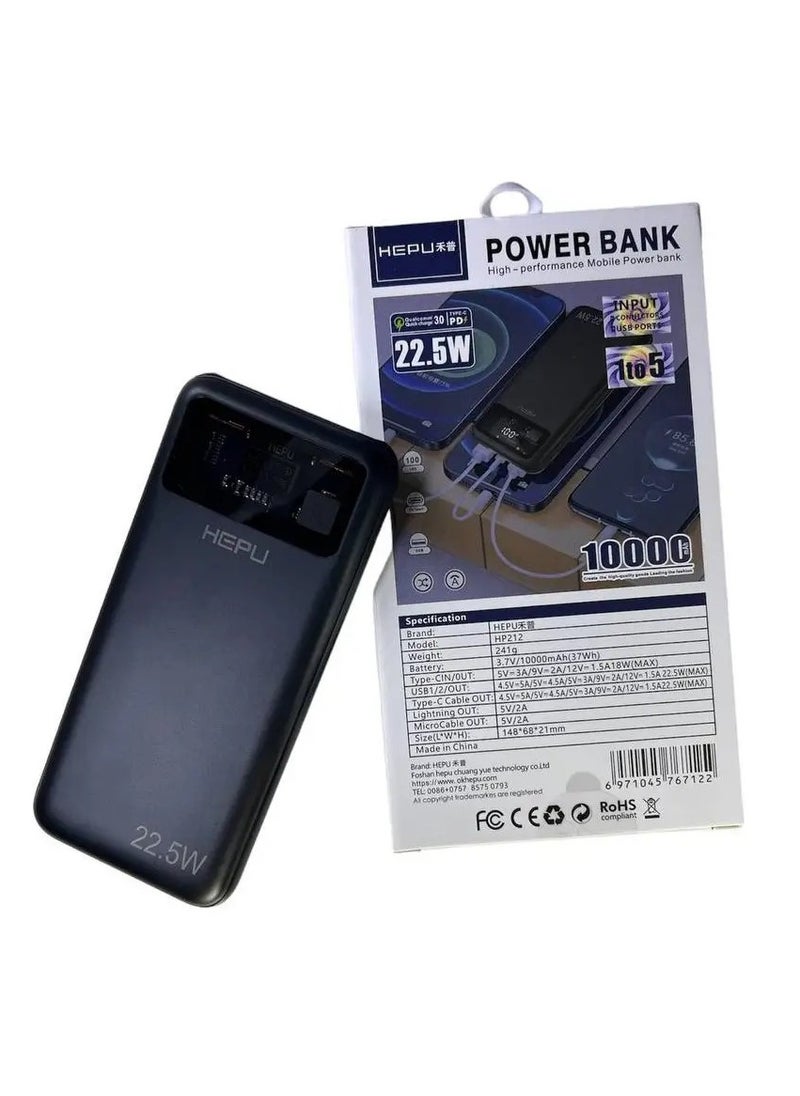 UMB HEPU HP-212 10000mAh Fast Charging Power Bank With 22.5W PD/QC Support, Dual USB Output, USB-C Input/Output, LED Battery Display, Ultra Compact & Lightweight Backup Charger for Smartphones, Tablets, iOS & Android Devices - Image 2