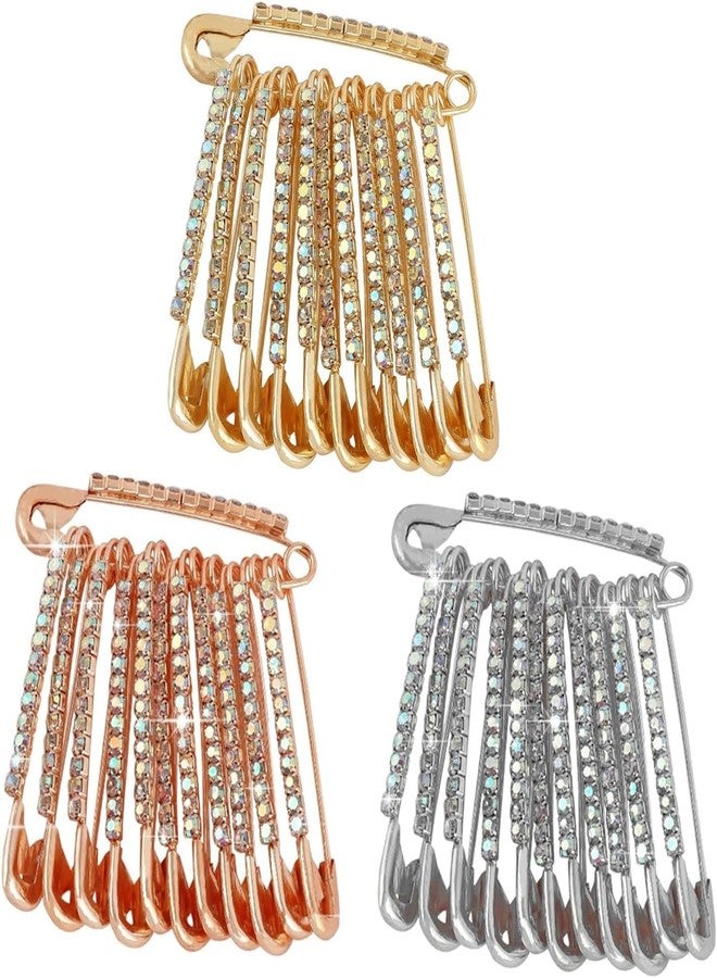 skyunion Stone Saree Safety Pin Dress Kurtis Pallu Dupatta Chunari Scarf Sari Pleats Pins for Women - 3 Sets silver-gold-rose gold p-36 - Image 2