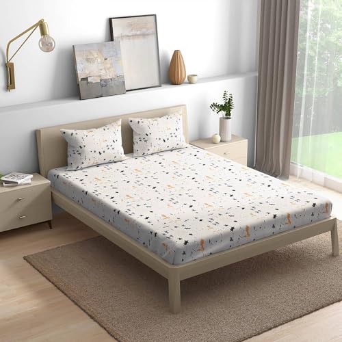 Wakefit Cotton Fitted Bedsheet | 200 TC Elastic Fitted Sheet, Queen Bed Bedsheet with 2 Pillow Checkered Covers | Flora - 78X60 Inches, Multicolor - Image 3