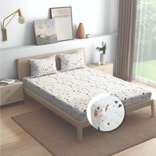 Wakefit Cotton Fitted Bedsheet | 200 TC Elastic Fitted Sheet, Queen Bed Bedsheet with 2 Pillow Checkered Covers | Flora - 78X60 Inches, Multicolor - Image 2