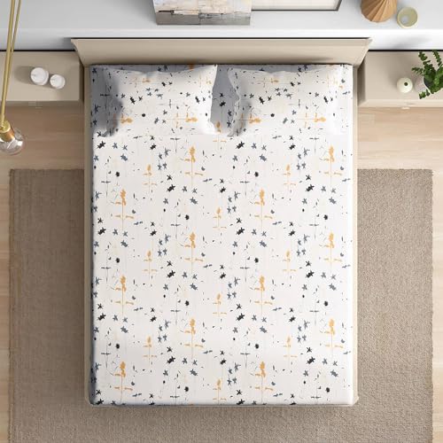 Wakefit Cotton Fitted Bedsheet | 200 TC Elastic Fitted Sheet, Queen Bed Bedsheet with 2 Pillow Checkered Covers | Flora - 78X60 Inches, Multicolor - Image 1