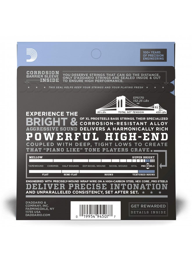 D'Addario أوتار جيتار البيس د'أداريو XL بروستيل - EPS170 - طويلة المقياس - خفيفة عادية، 45-100