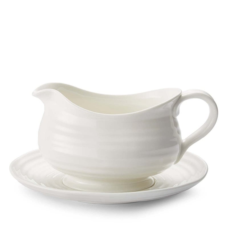 Portmeirion Portmeirion Sophie Conran 24 Oz Gravy Boat with Stand Porcelain Sauce Boat Elegant Serveware for Gravy Sauces Salad Dressings Handcrafted Design Durable Microwave and Dishwasher Safe White 