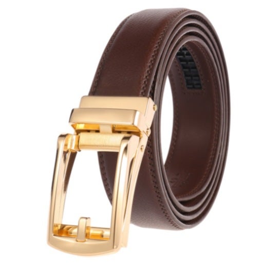 Comfort Click Genuine Leather Mens Belt Brown leather belt with gold buckle 