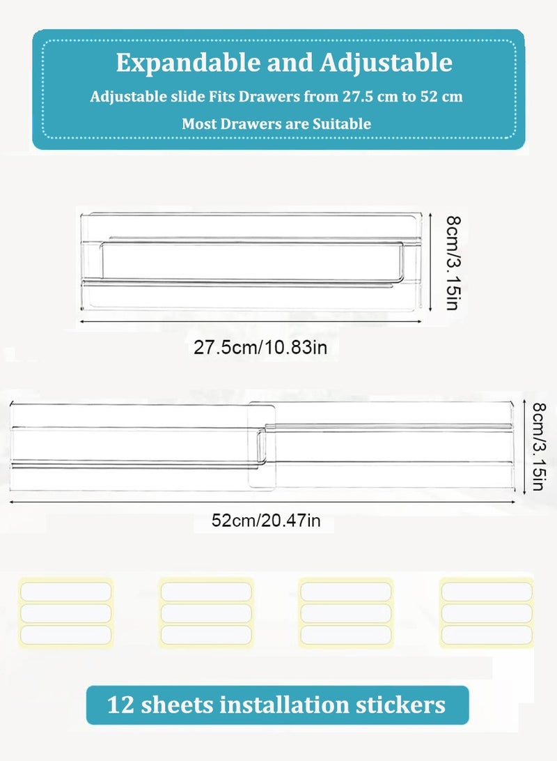 4 PCS Transparent Drawer Dividers 27.5-52cm Expandable Drawer Dividers for Kitchen, Bathroom and Office Adjustable Plastic Drawer Organiser Dresser Drawer Organizer for Underwear, Socks, Baby Clothing, Kitchen Utensils, Cosmetic and Office Supplies Drawer Separators for Organizing Kitchenware, Clothes Makeup and Stationeries  - Image 2