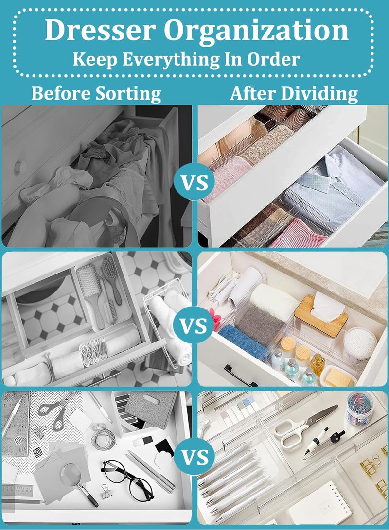4 PCS Transparent Drawer Dividers 27.5-52cm Expandable Drawer Dividers for Kitchen, Bathroom and Office Adjustable Plastic Drawer Organiser Dresser Drawer Organizer for Underwear, Socks, Baby Clothing, Kitchen Utensils, Cosmetic and Office Supplies Drawer Separators for Organizing Kitchenware, Clothes Makeup and Stationeries  - Image 4
