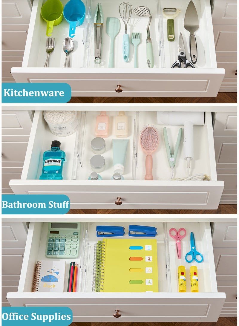 4 PCS Transparent Drawer Dividers 27.5-52cm Expandable Drawer Dividers for Kitchen, Bathroom and Office Adjustable Plastic Drawer Organiser Dresser Drawer Organizer for Underwear, Socks, Baby Clothing, Kitchen Utensils, Cosmetic and Office Supplies Drawer Separators for Organizing Kitchenware, Clothes Makeup and Stationeries  - Image 5