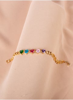 Chinese Gold Bracelet with Colorful Zirconic Hearts