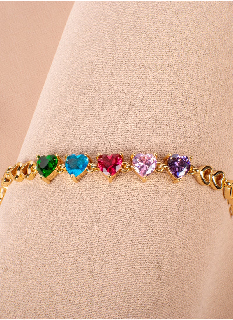 The Black Pearl Accessories - Chinese Gold Bracelet with Colorful Zirconic Hearts - Image 1