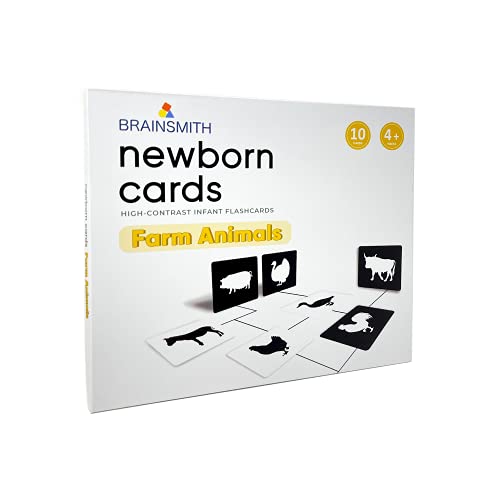 Brainsmith New Born Baby Flash Cards, Farm Animals, 10 High-Contrast Large Size Picture Cards for Infants 0-6 Month, Visual Stimulation & Brain Development, Black & White (Farm Animals) - Image 3