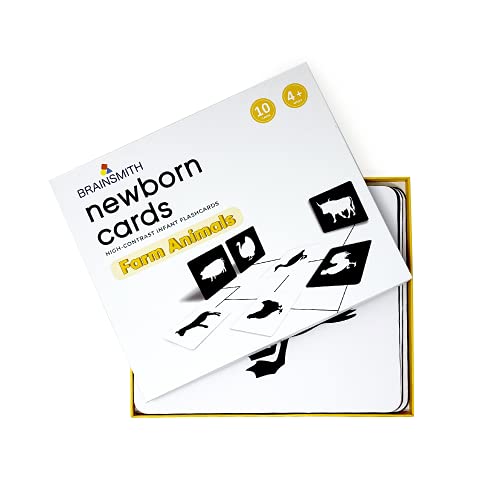 Brainsmith New Born Baby Flash Cards, Farm Animals, 10 High-Contrast Large Size Picture Cards for Infants 0-6 Month, Visual Stimulation & Brain Development, Black & White (Farm Animals) - Image 1
