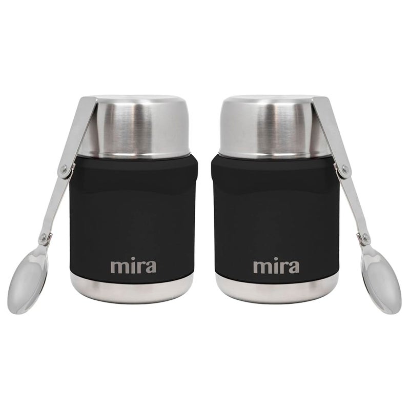 MIRA 2-Pack Food Thermo Set (15 oz) for hot and cold foods - Insulated Stainless Steel Containers with Spoons - 2 Set Black - Image 1