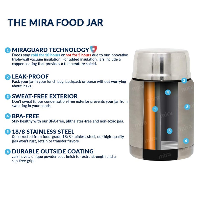MIRA 2-Pack Food Thermo Set (15 oz) for hot and cold foods - Insulated Stainless Steel Containers with Spoons - 2 Set Black - Image 4
