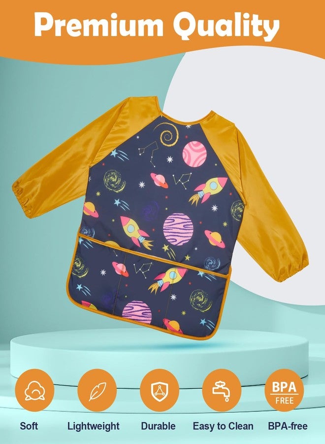 Lictin 2 Pack Kids Art Smocks, Toddler Smock, Waterproof Artist Painting Aprons for Children, with Long Sleeve and 3 Pockets for Age 3-8 Years Blue - Image 3